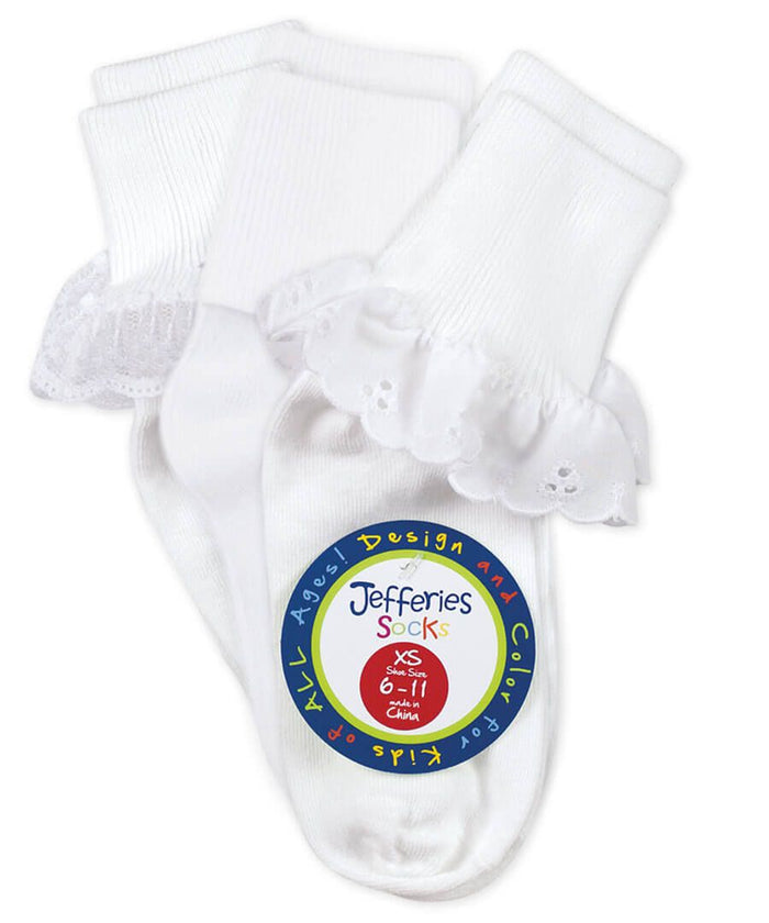 White Socks 3 Pair Pack: Eyelet, Lace, Turn Cuff