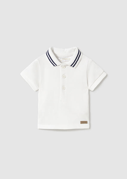 White SS Polo Shirt Navy Double Trim