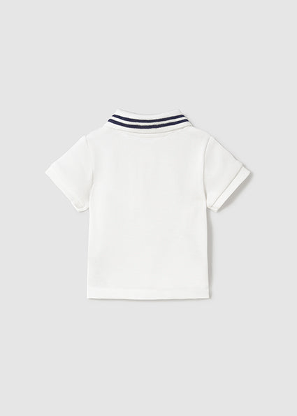 White SS Polo Shirt Navy Double Trim