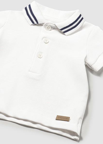 White SS Polo Shirt Navy Double Trim