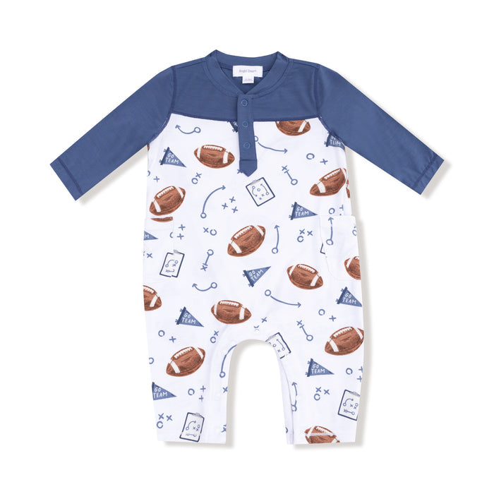 White Touchdown Time Indigo Sleeve Romper