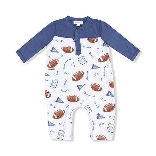White Touchdown Time Indigo Sleeve Romper