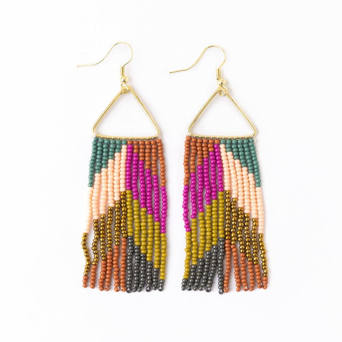Whitney Chevron Beaded Fringe Earrings Muted Rainbow Fringe