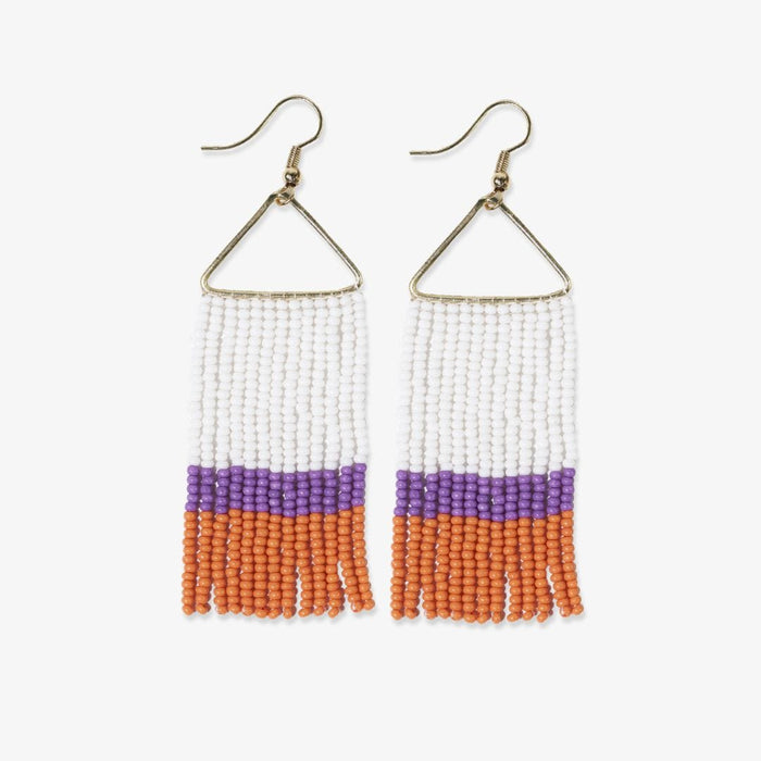 Whitney Game Day Color Block Stripe Beaded Fringe Earrings Purple + Orange