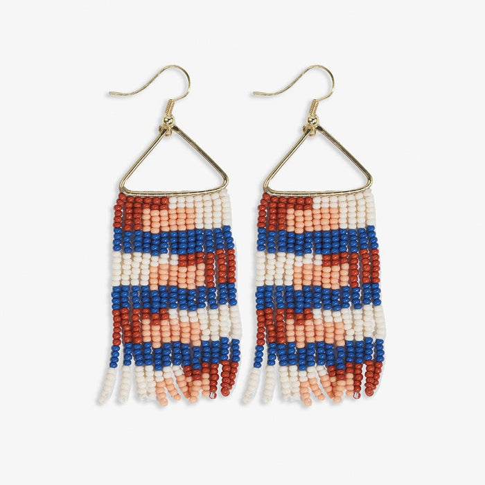 Whitney Quilted Beaded Fringe Earrings Rust + Lapis SHORT FRINGE