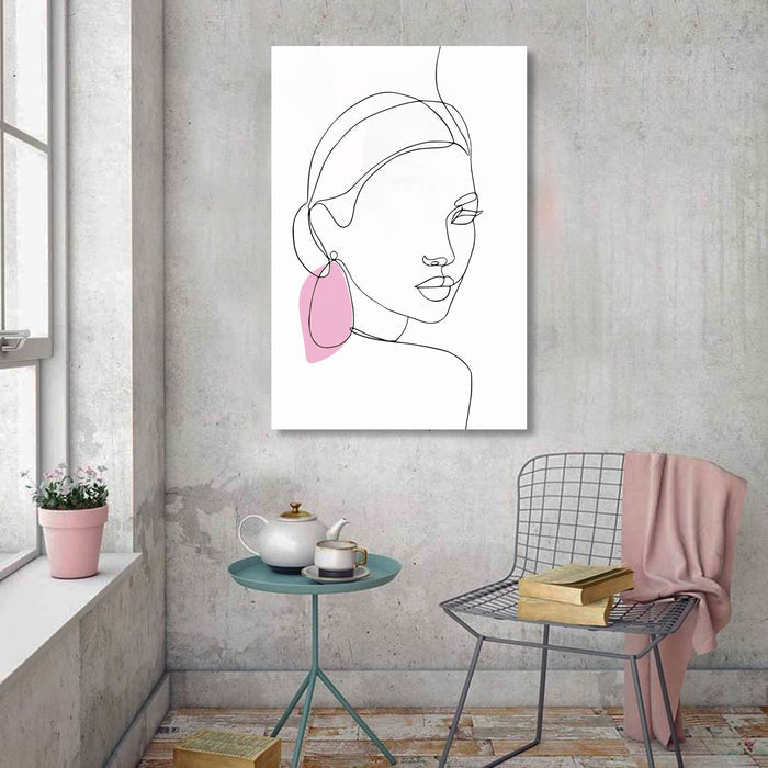 Woman with Earring, One Line Abstract Woman Portrait