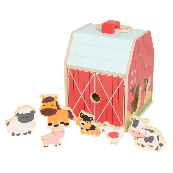 Wooden Barn Shape Sorter Toy, Farm Animals Montessori Play