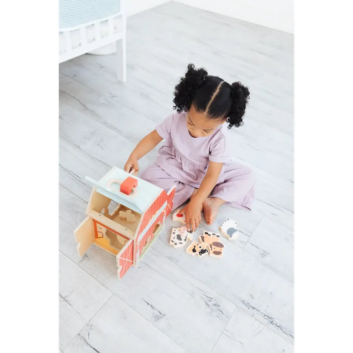 Wooden Barn Shape Sorter Toy, Farm Animals Montessori Play