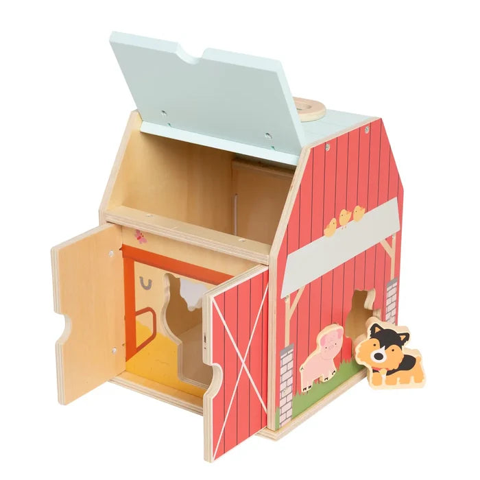 Wooden Barn Shape Sorter Toy, Farm Animals Montessori Play