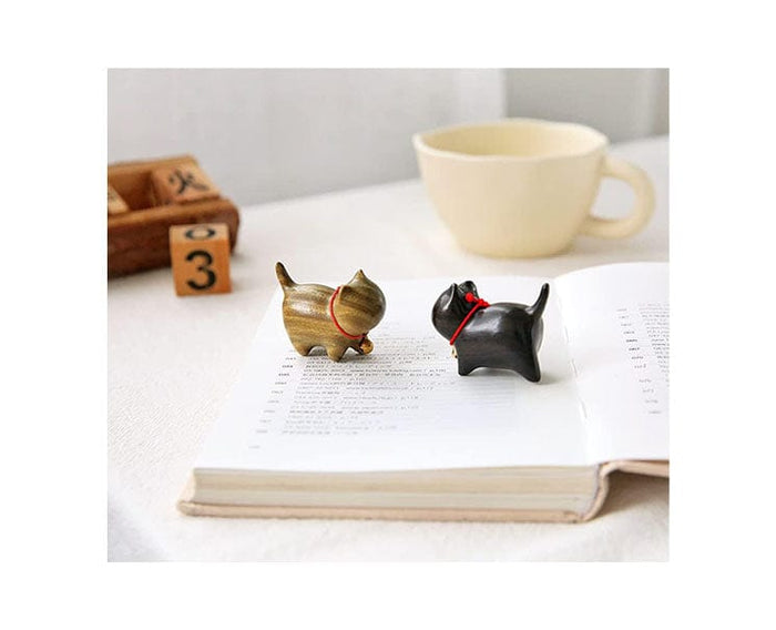 Wooden Cat Figurine Set of 2