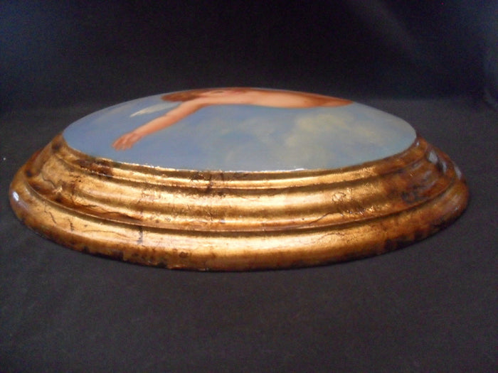 Wooden Oval Wall Plaque with Hand Painted Cherub-Jantiques LLC.