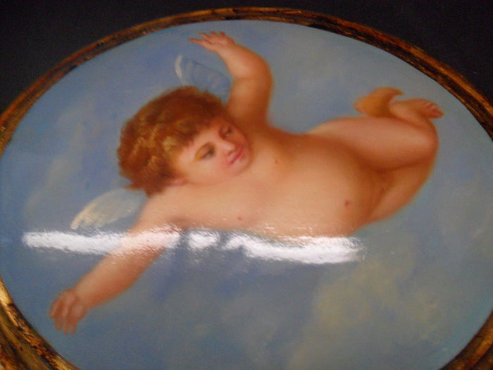 Wooden Oval Wall Plaque with Hand Painted Cherub-Jantiques LLC.
