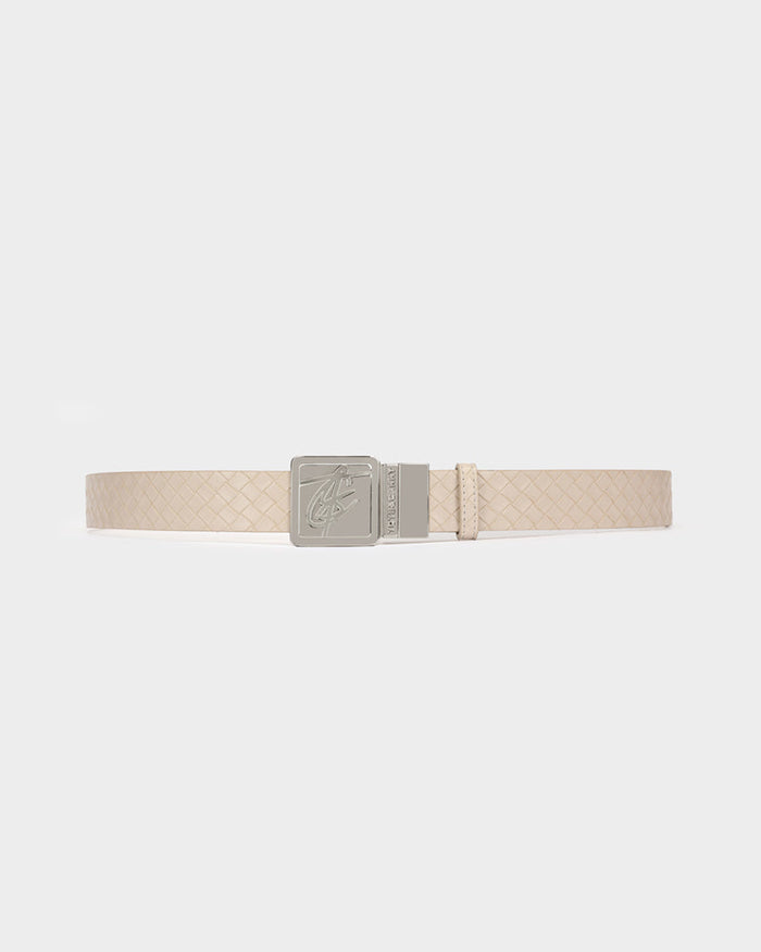 Woven Leather Belt in Beige