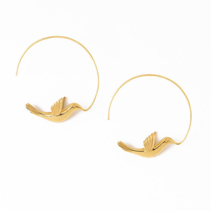 Wren Bird Hoop Earrings Brass Hoop