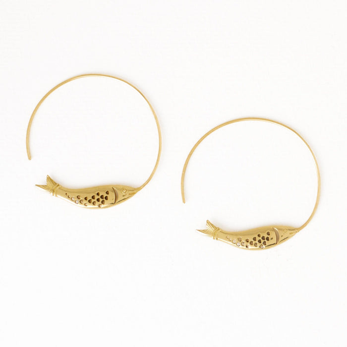 Wren Fish Hoop Earrings Brass Hoop