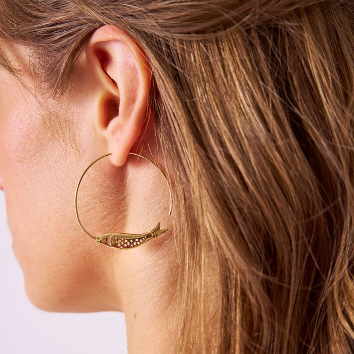 Wren Fish Hoop Earrings Brass Hoop