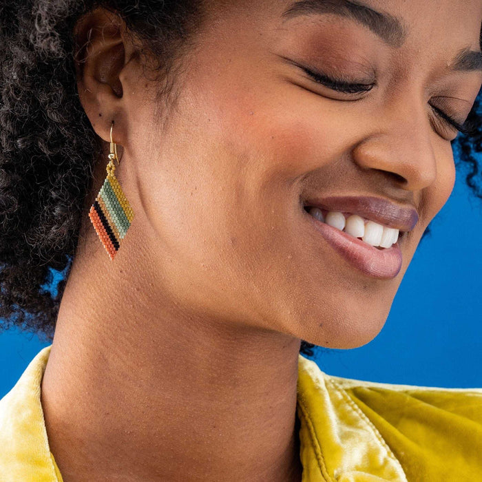 Zelda Angled Stripe Diamond Earrings Greens + Rust DROP