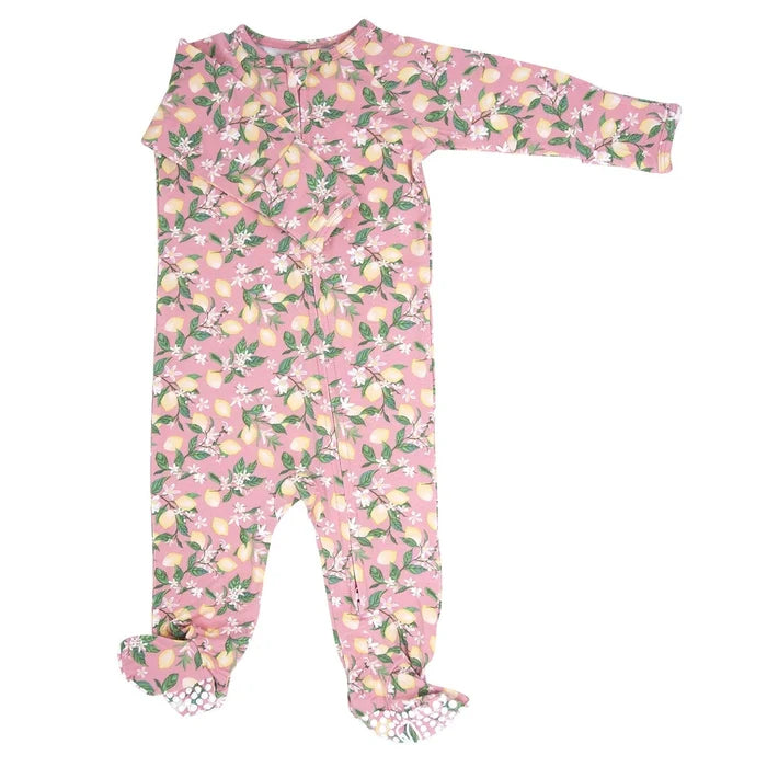 Zipper Footie - Lemons Pink